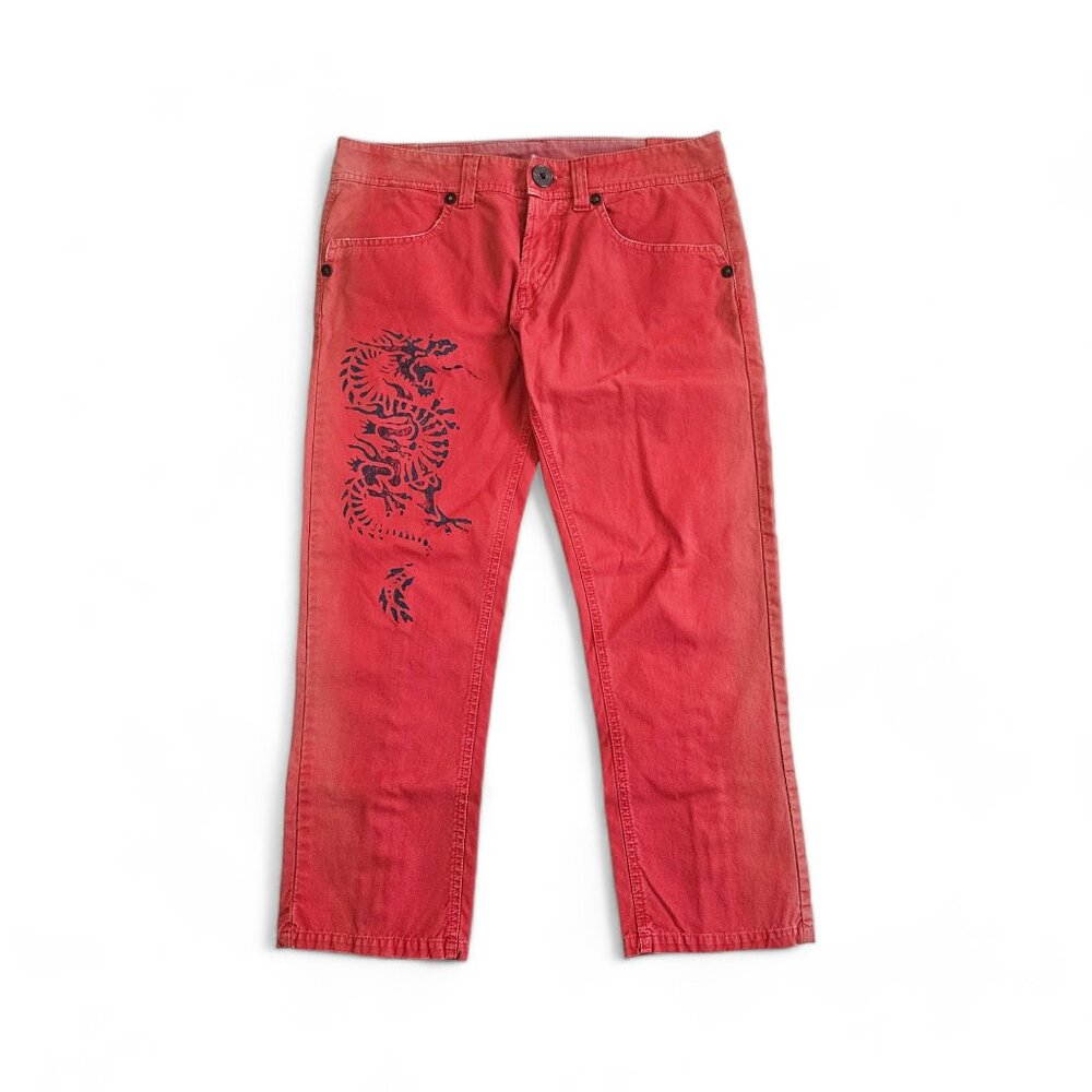 Ice Iceberg Dragon Print Ankle Capri Fitted Jeans Red 27